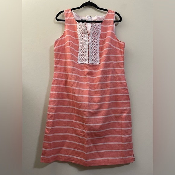 NWT Talbot’s Linen Blend Striped Appliqué Mini Dress in Salmon and White‎ - 14 - Picture 1 of 13